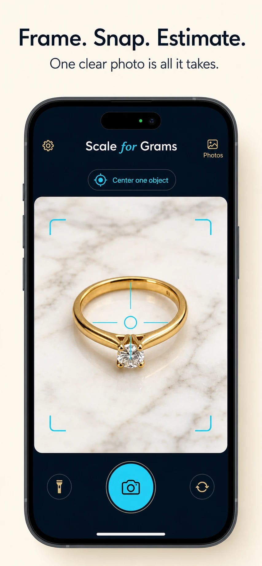 Scale for Grams camera framing a gold ring for an AI weight estimate